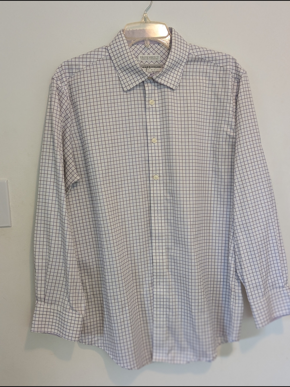Jhane Barnes White Dress Shirt with Purple Windowpane Grid
